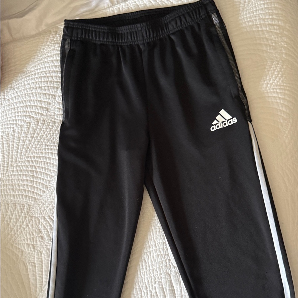 Adidas Kids Black Joggers with White Stripes